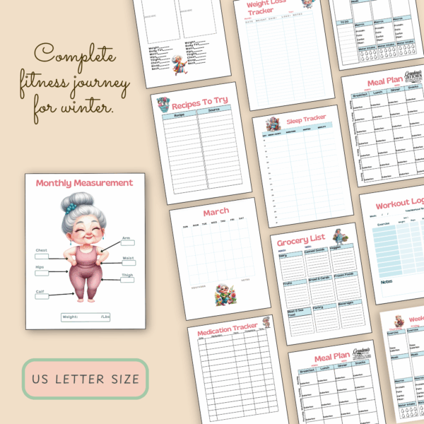 Funny Granny Winter Fitness Planner | Printable Health & Wellness Tracker - Image 2