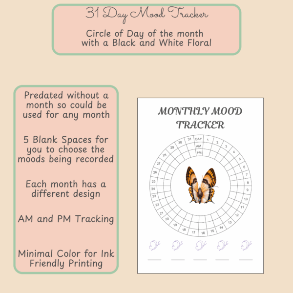 Butterfly Mood Tracker Printable | AM & PM Monthly Journal PDF - Image 2