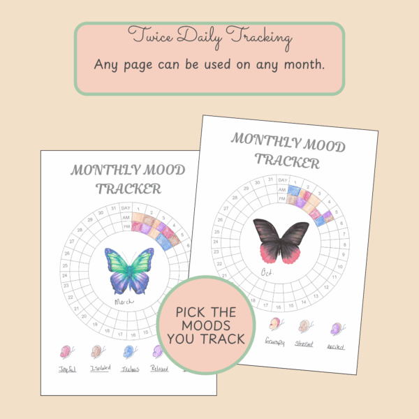 Butterfly Mood Tracker Printable | AM & PM Monthly Journal PDF - Image 6