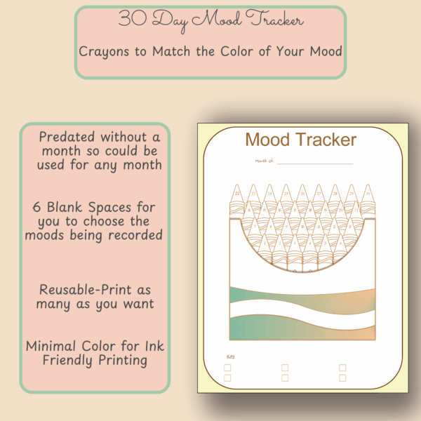 Crayon Monthly Mood Tracker – 1 Page Printable - Image 2