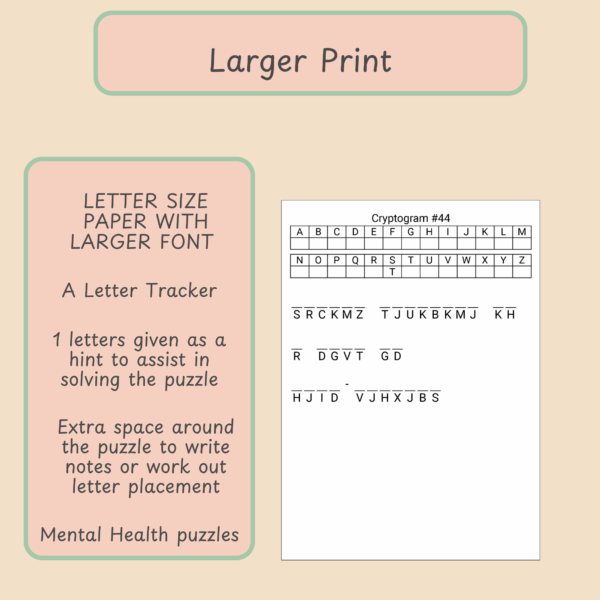Cryptogram Puzzle Book Volume 1 – 150 Mental Health Cryptogram Puzzles - Image 3