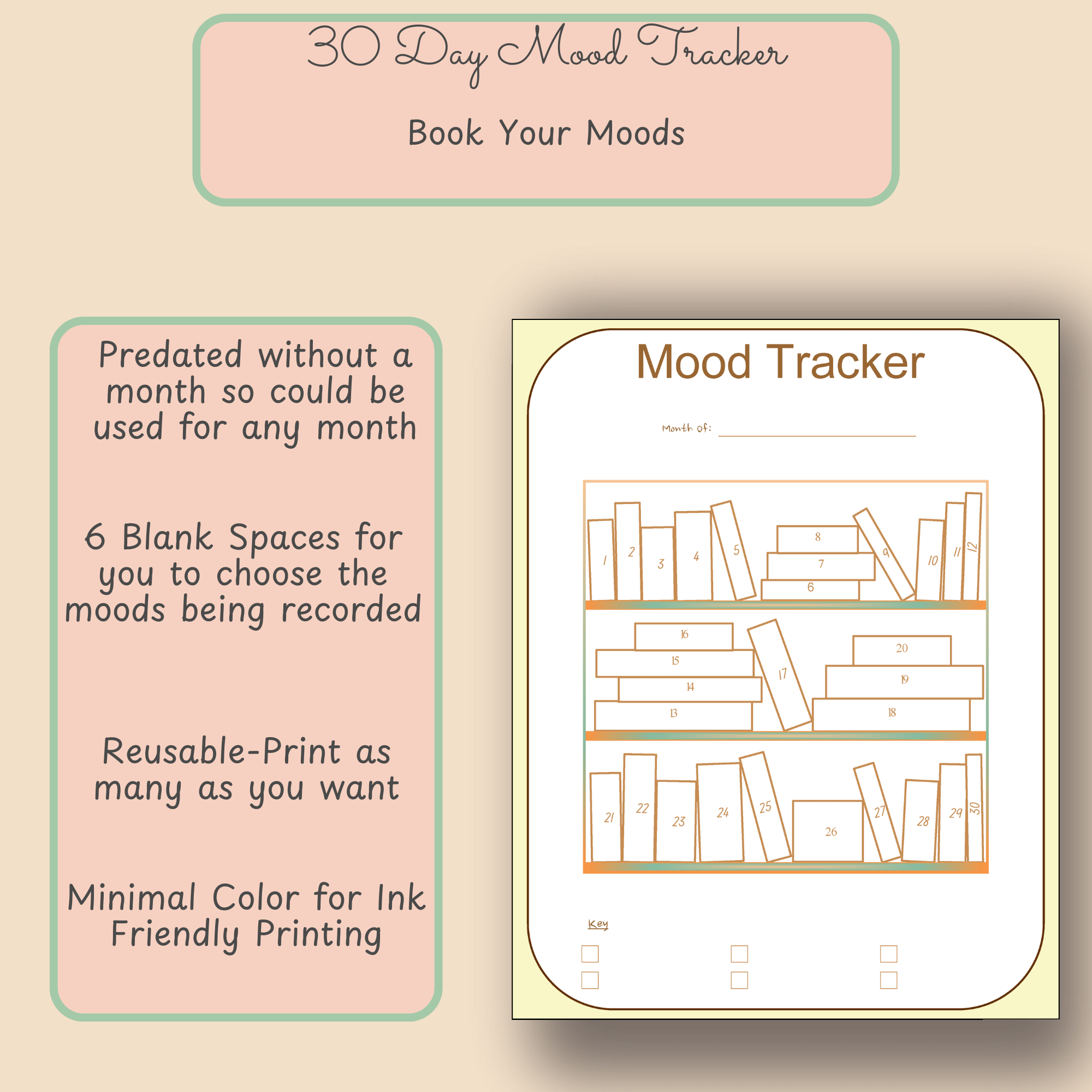 Printable Monthly Mood Tracker – Books Theme – Letter Size PDF - Image 5