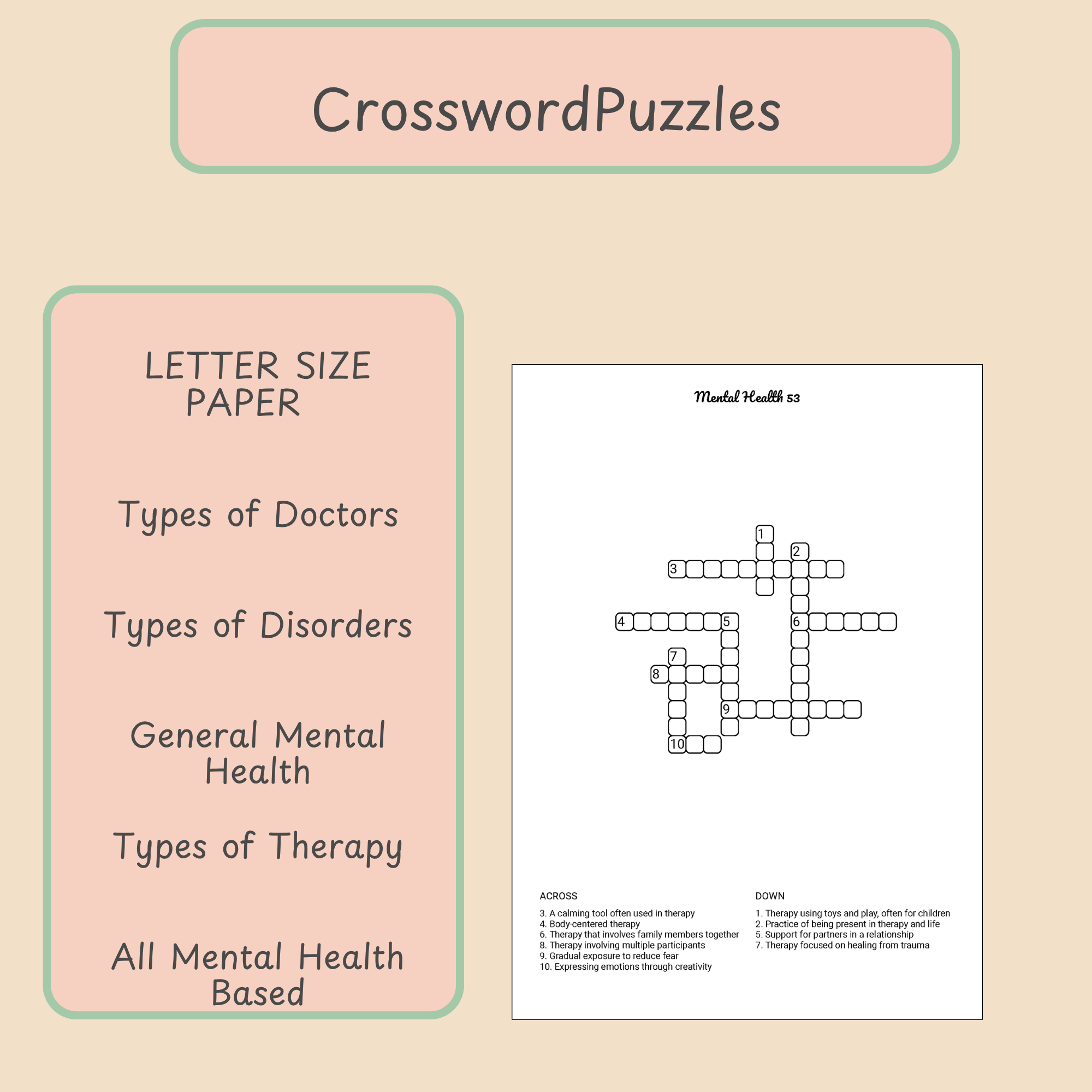 Mental Health Crossword Puzzle Book PDF | 150 Printable Puzzles + Answers - Image 3
