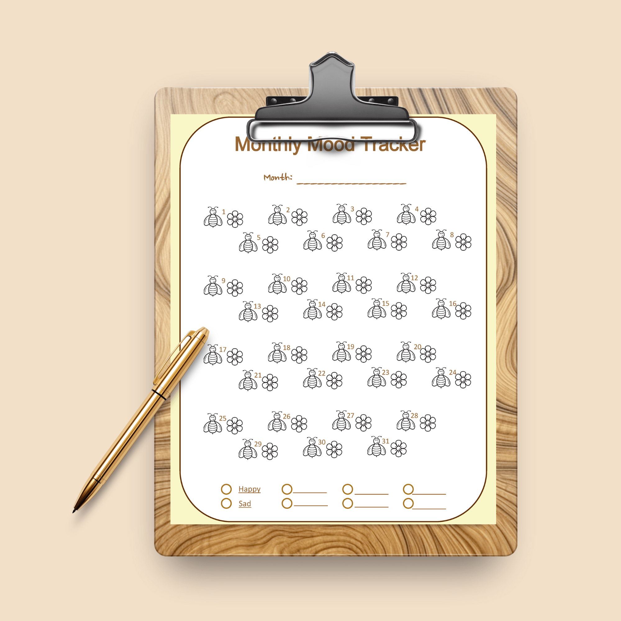 Printable Monthly Mood Tracker – Bees Theme – Letter Size PDF - Image 3