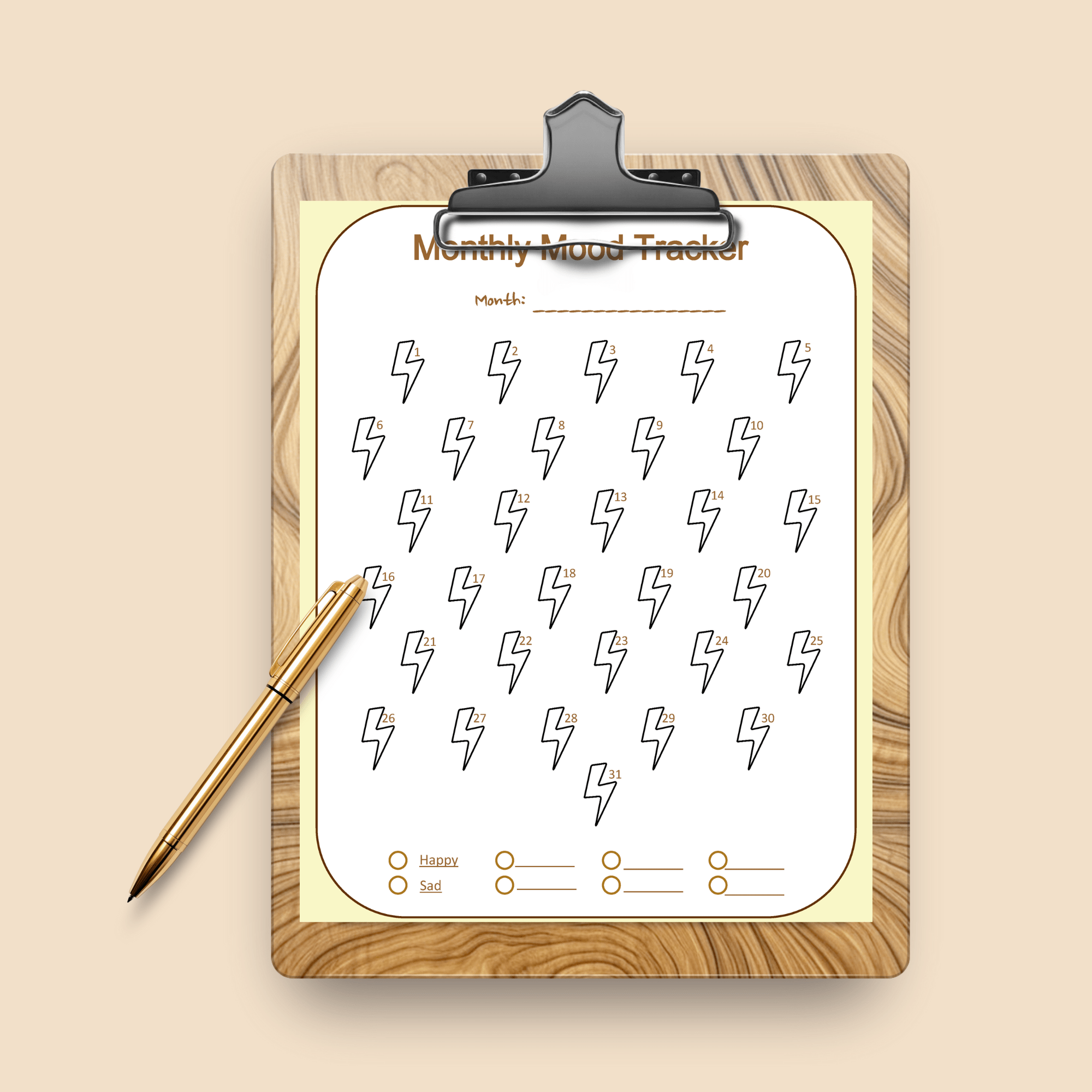 Printable Monthly Mood Tracker – Lightning Bolts Theme – Letter Size PDF - Image 3