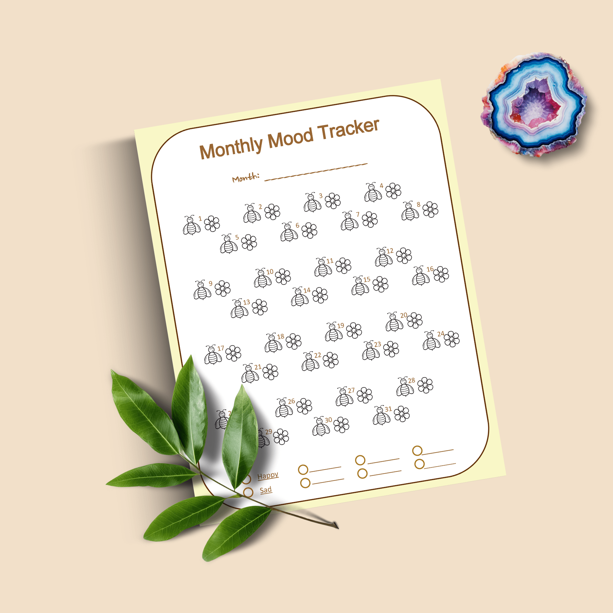 Printable Monthly Mood Tracker – Bees Theme – Letter Size PDF - Image 4