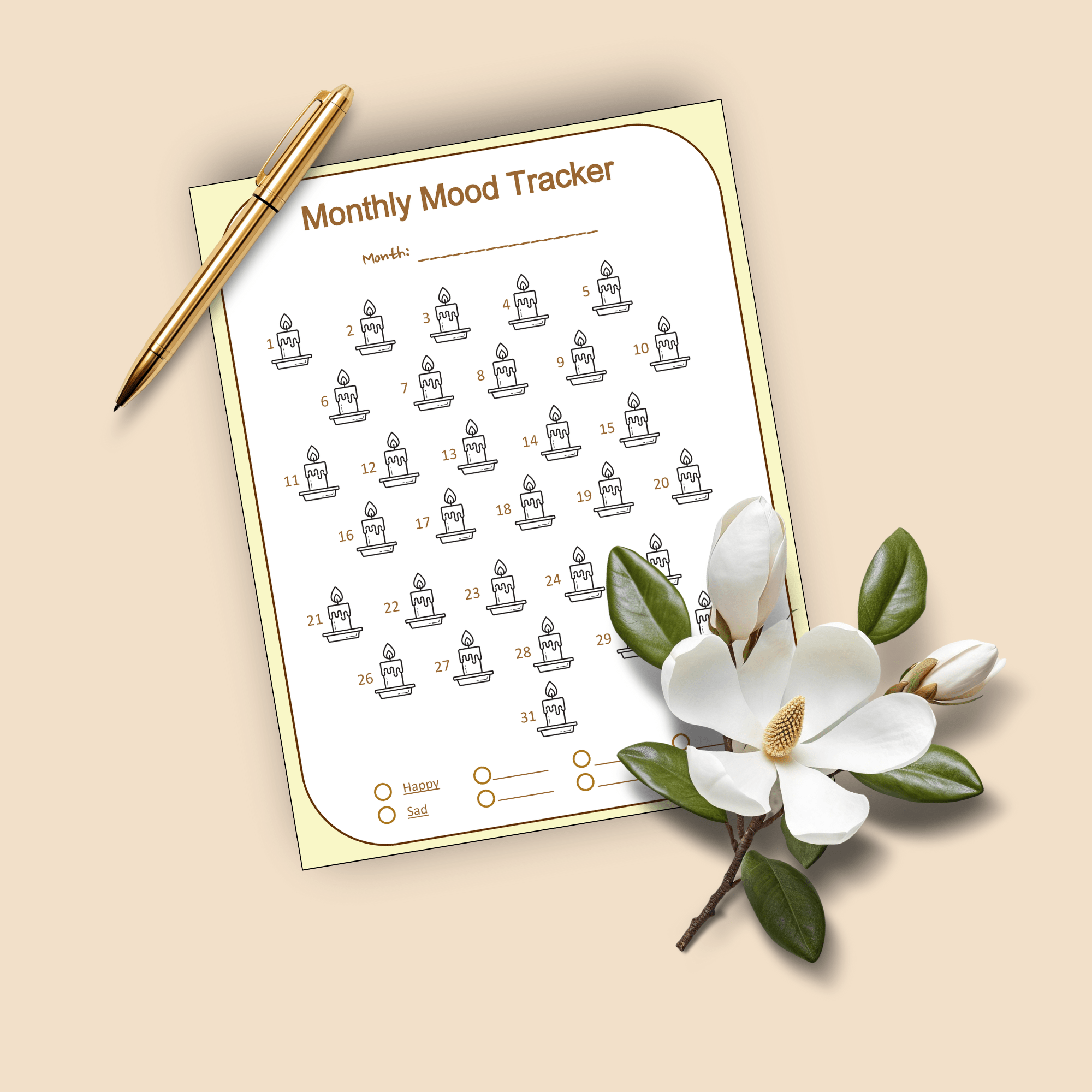 Printable Monthly Mood Tracker – Candle Theme – Letter Size PDF - Image 2