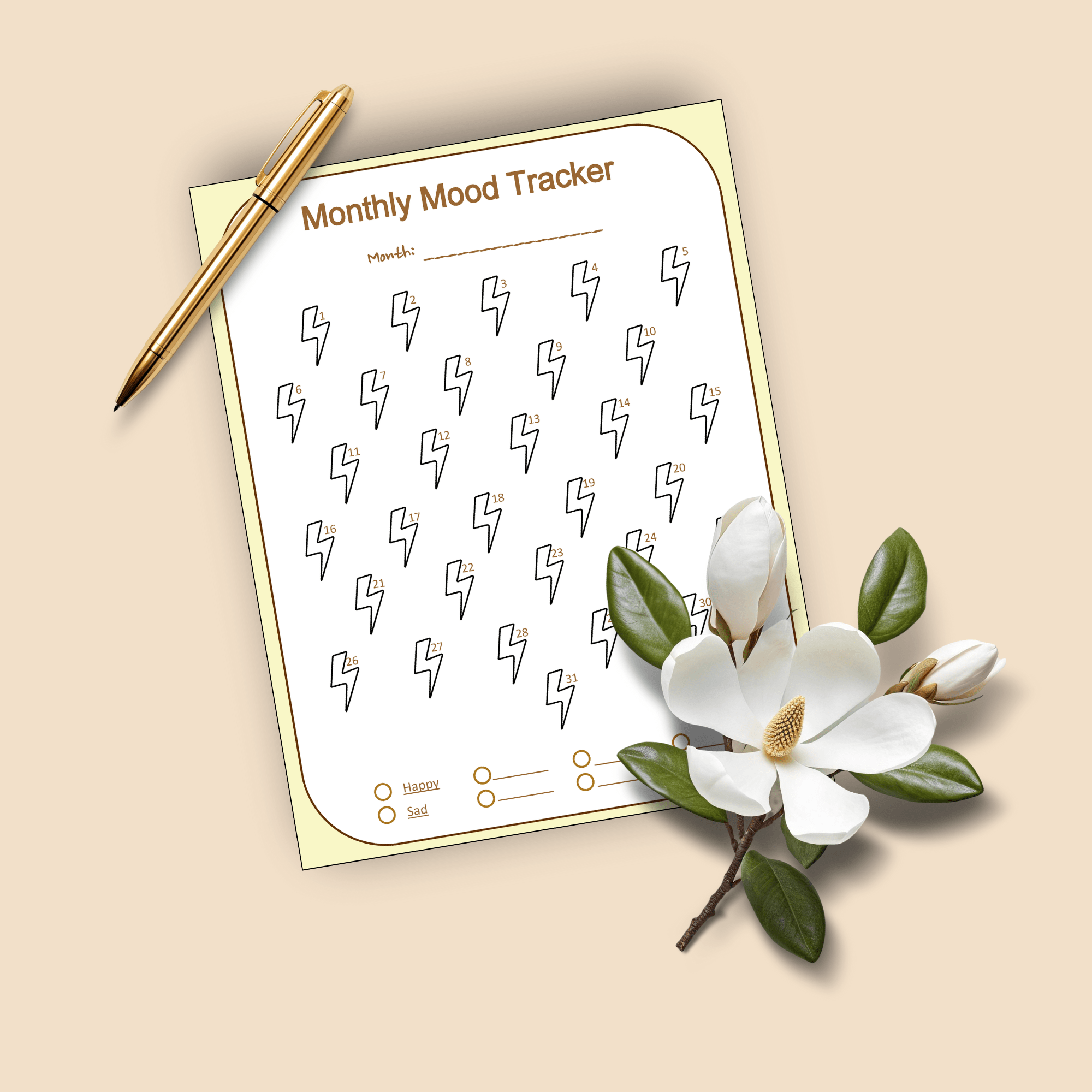 Printable Monthly Mood Tracker – Lightning Bolts Theme – Letter Size PDF - Image 5