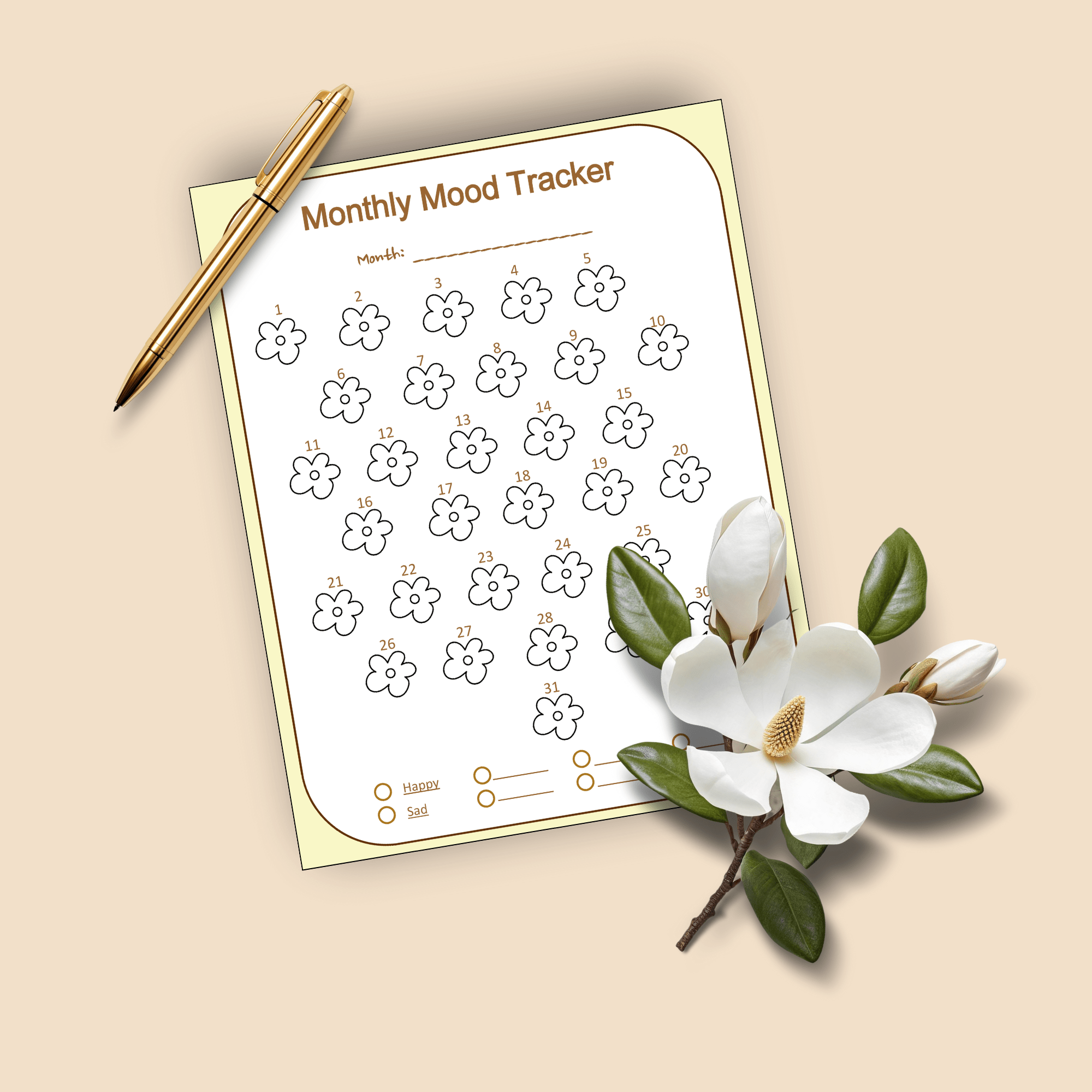 Printable Monthly Mood Tracker – Flowers Theme – Letter Size PDF - Image 5
