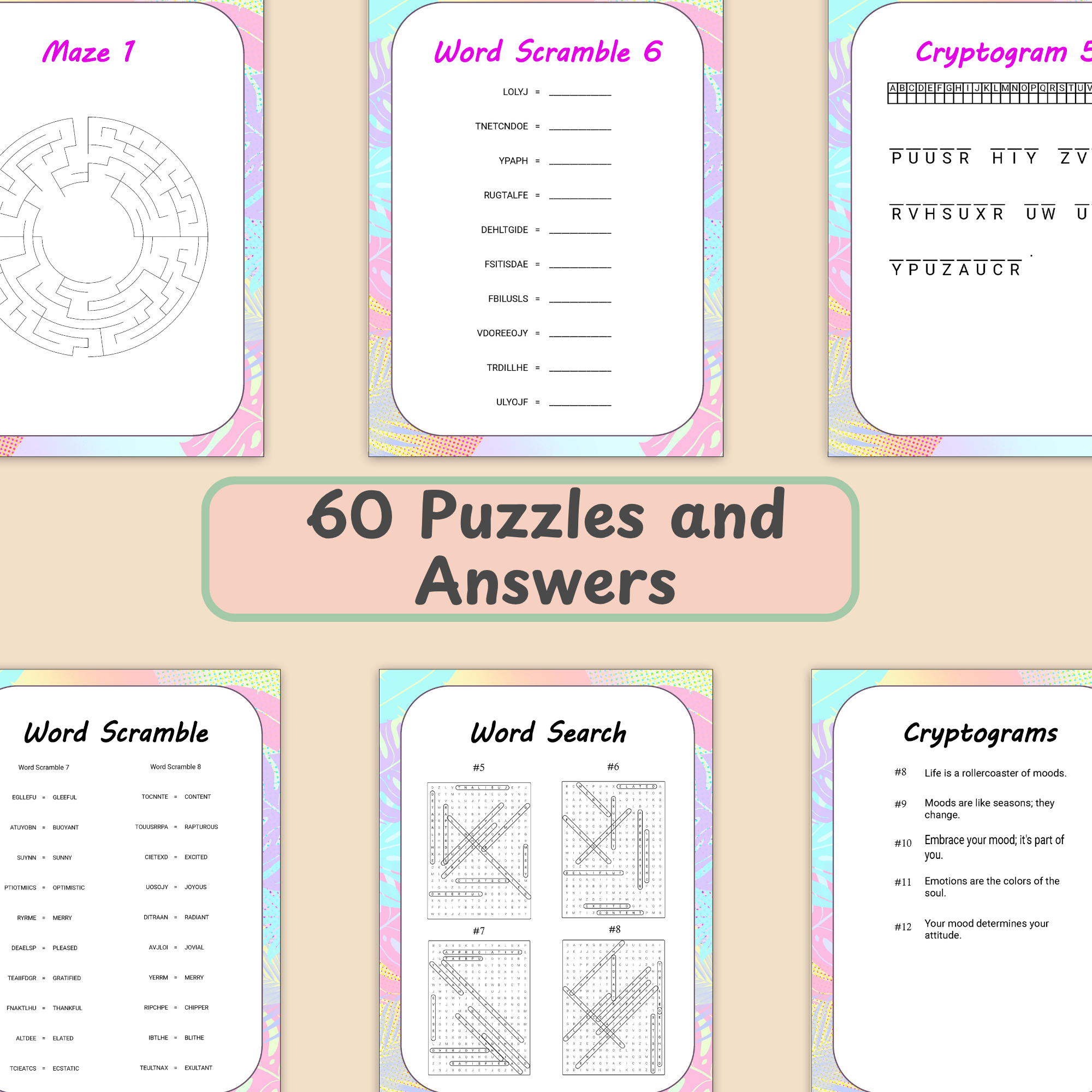 Mood Themed Activity Book Printable PDF | 80 Pages of Puzzles & Games - Image 5