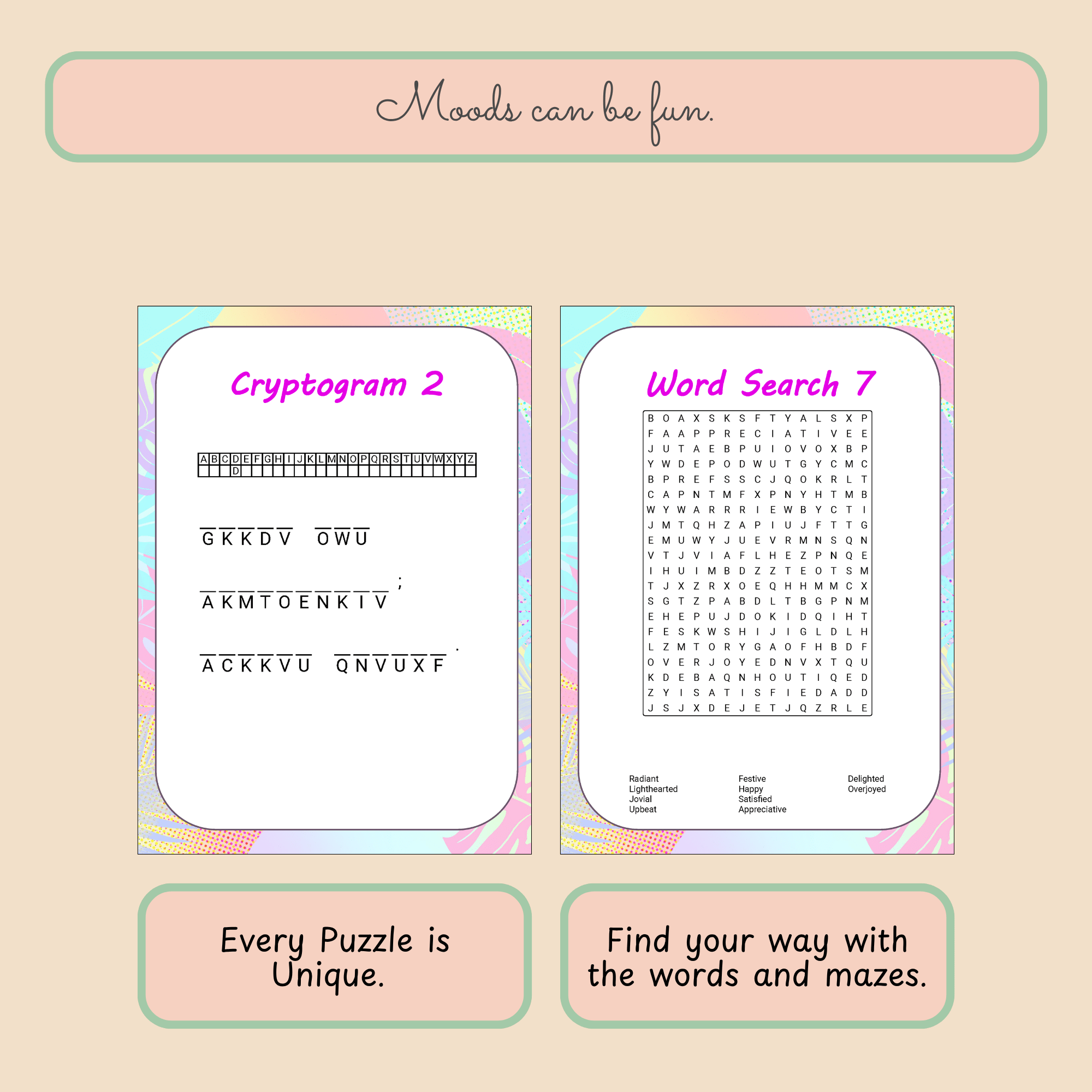 Mood Themed Activity Book Printable PDF | 80 Pages of Puzzles & Games - Image 7