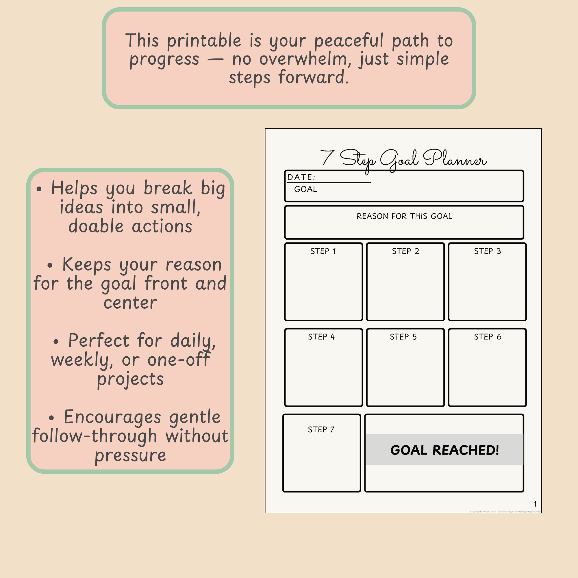 One-Page Micro Goal Planner – Gentle Printable Goal Setting Worksheet - Image 2