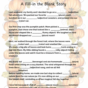 Fall Adventure Fill in the Blank