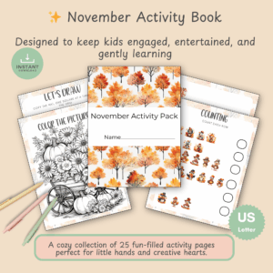 November Kids Activity Book – 25 Pages of Fun Fall Printables