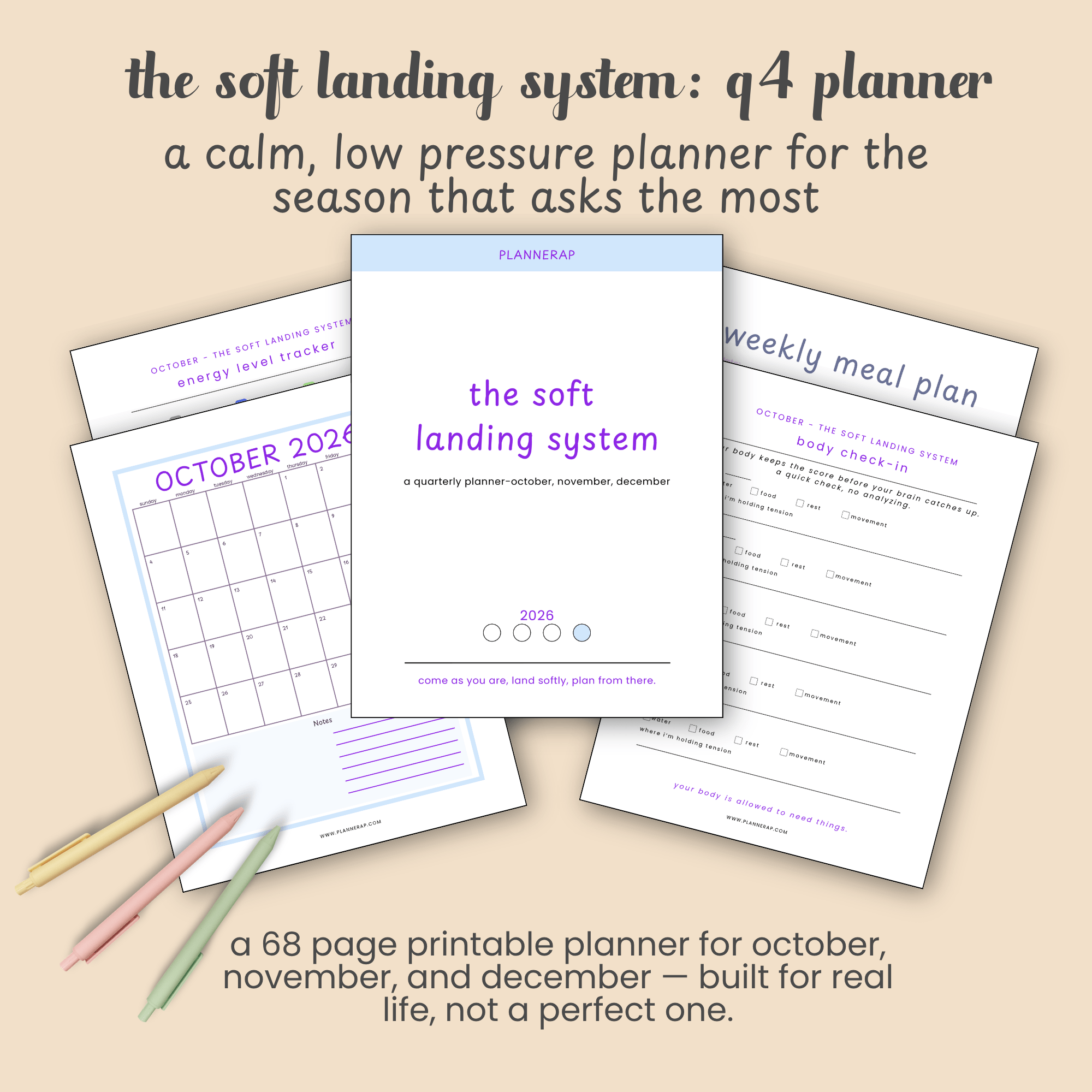 a 68 page printable planner for october, november, and december — built for real life, not a perfect one.