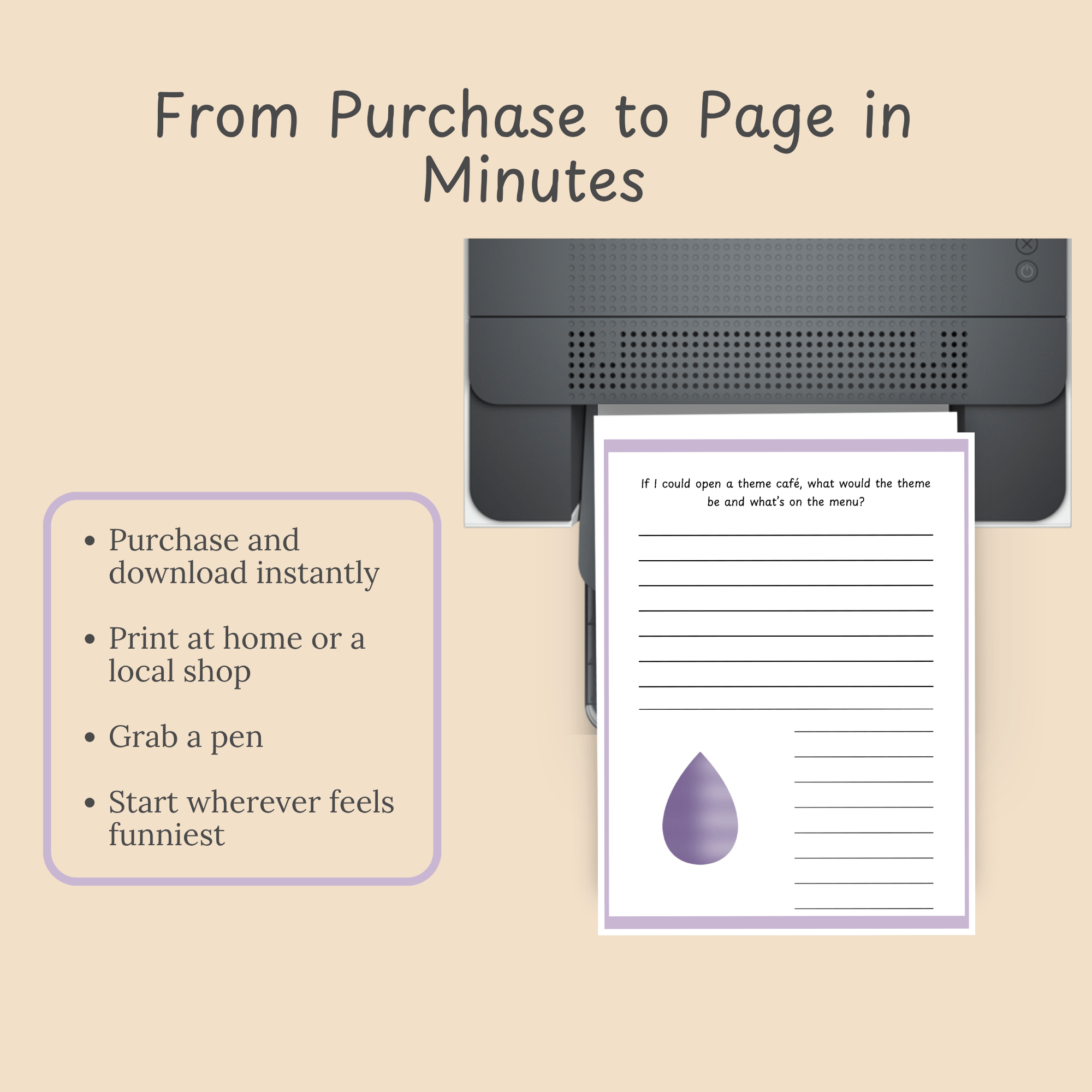 Step-by-step slide showing the simple download-to-print process for the This Definitely Happened humor journal printable.