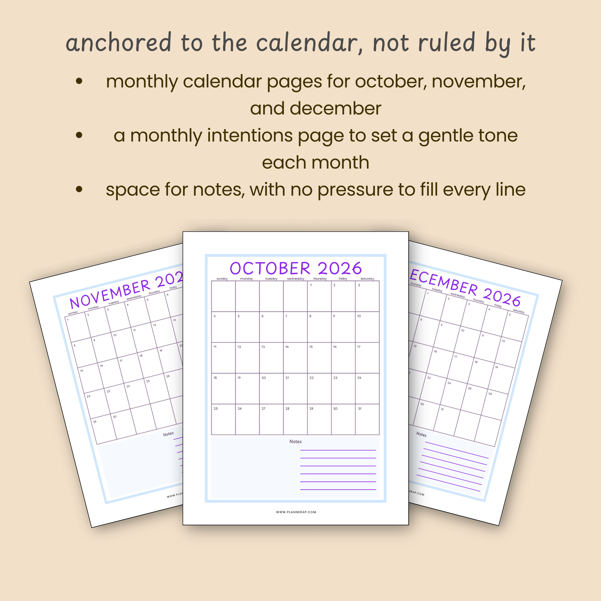 Slide showing the October, November, and December calendar pages from the Soft Landing System Q4 planner.