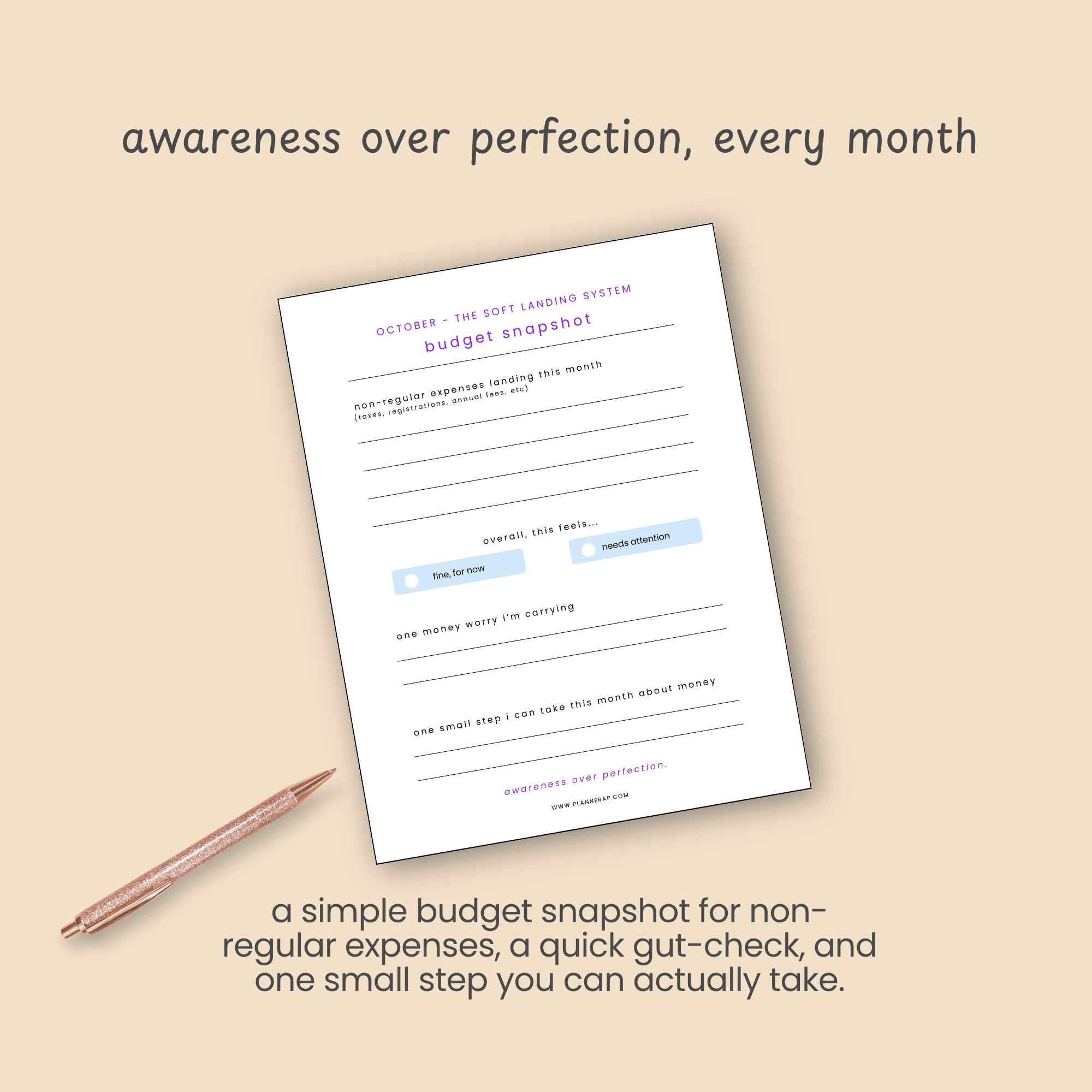 a simple budget snapshot for non-regular expenses, a quick gut-check, and one small step you can actually take.