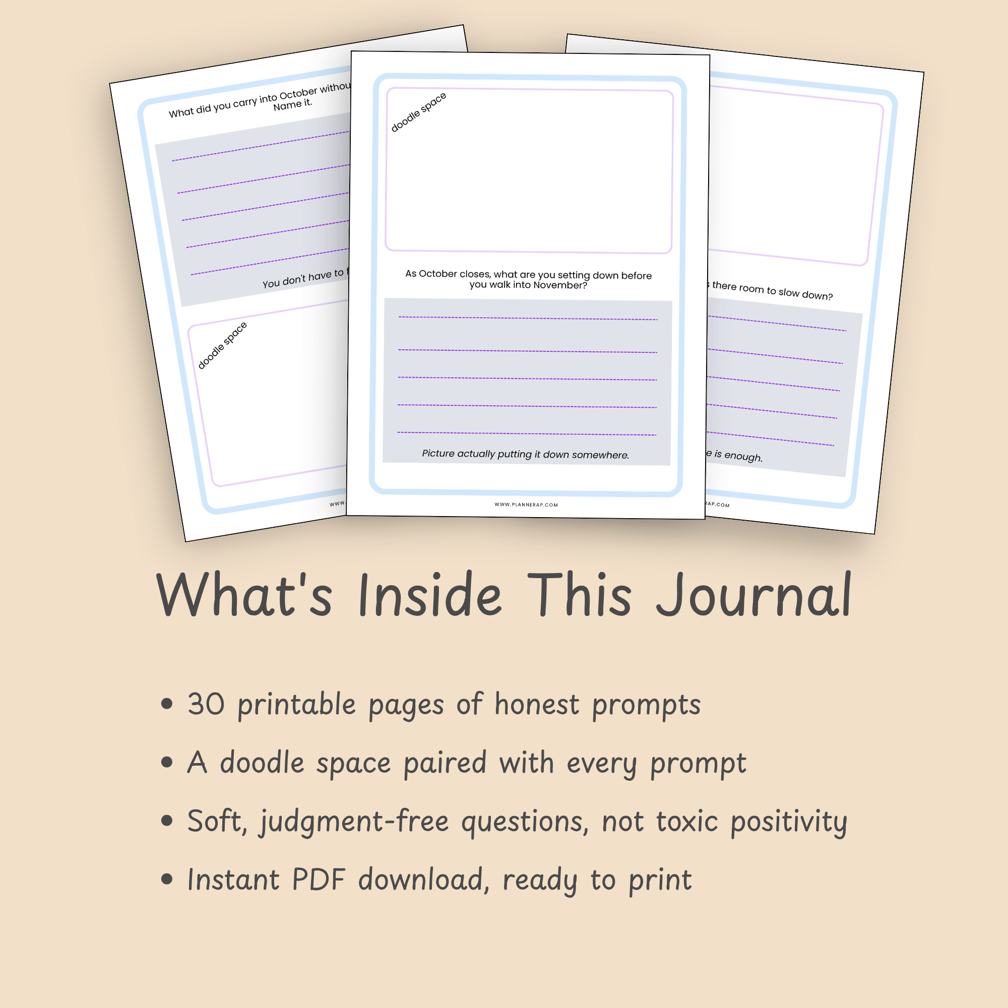 Interior spread of the October monthly journal showing a self-reflection prompt above a lined writing area.