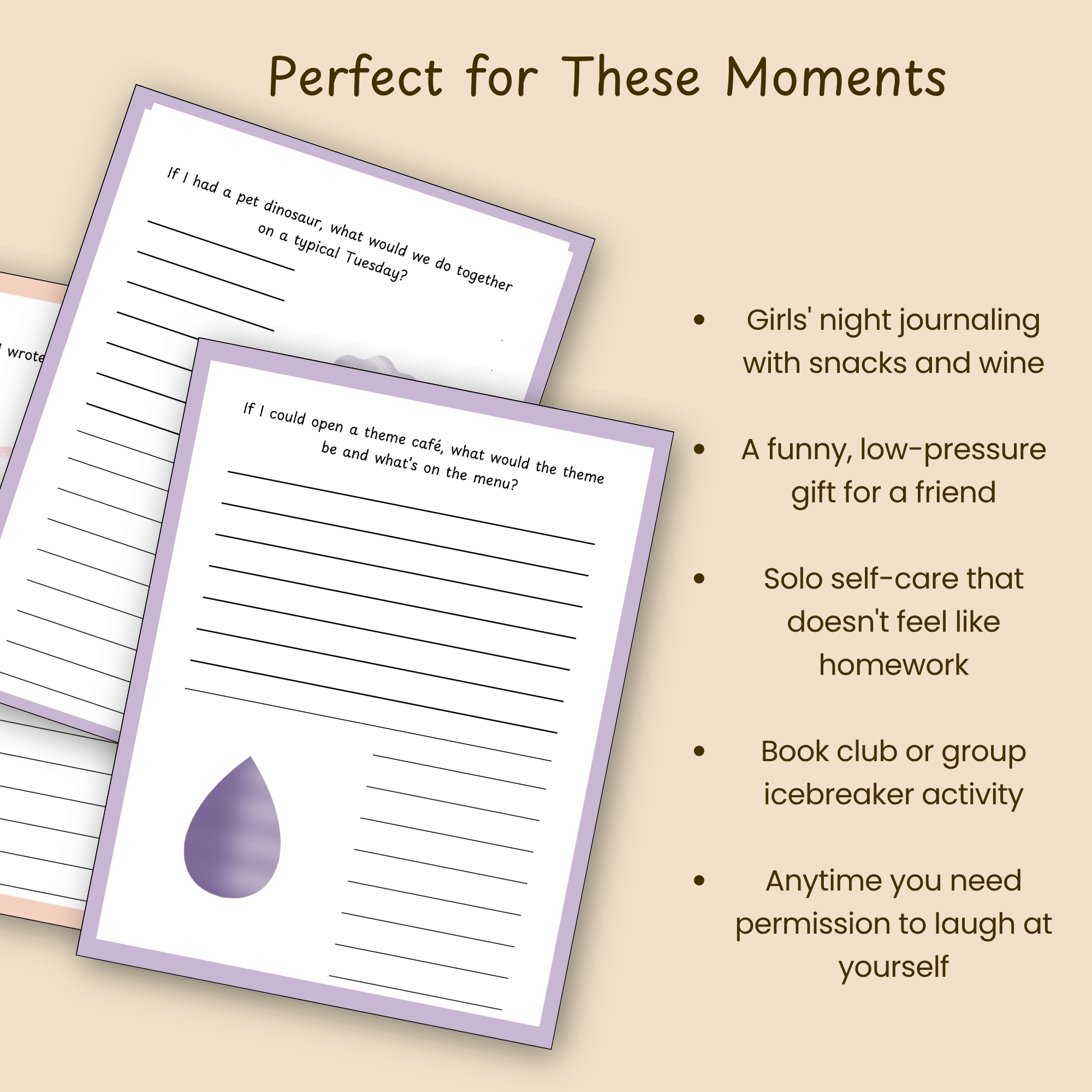 Journal pages styled for a cozy self-care or friend-group journaling session.