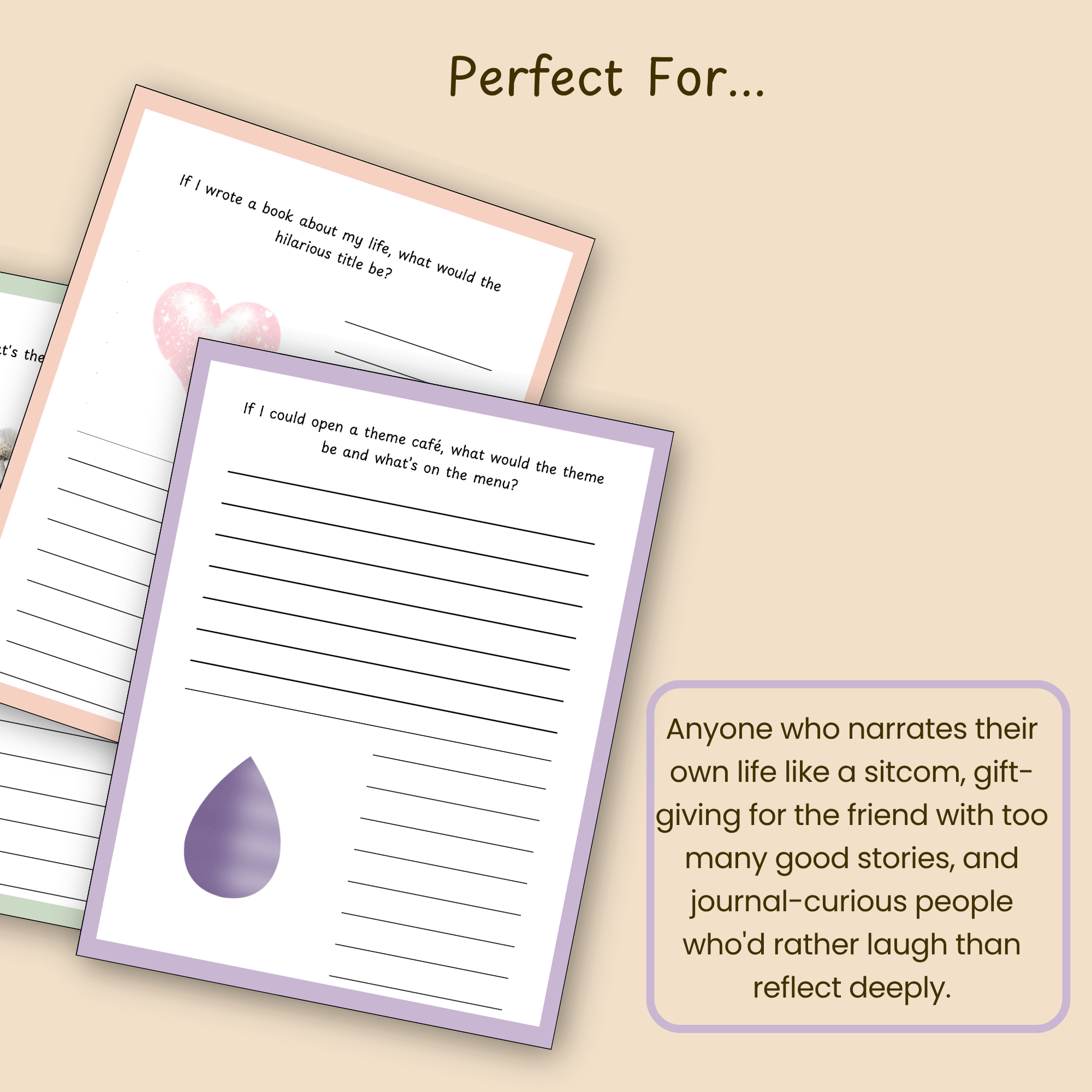 Audience callout slide describing who the This Definitely Happened humor journal printable is best suited for.