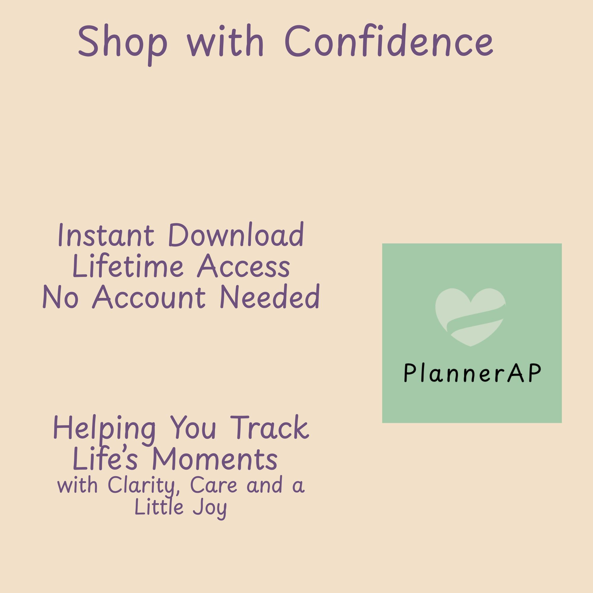 PlannerAP logo with shop confidence reassurances.