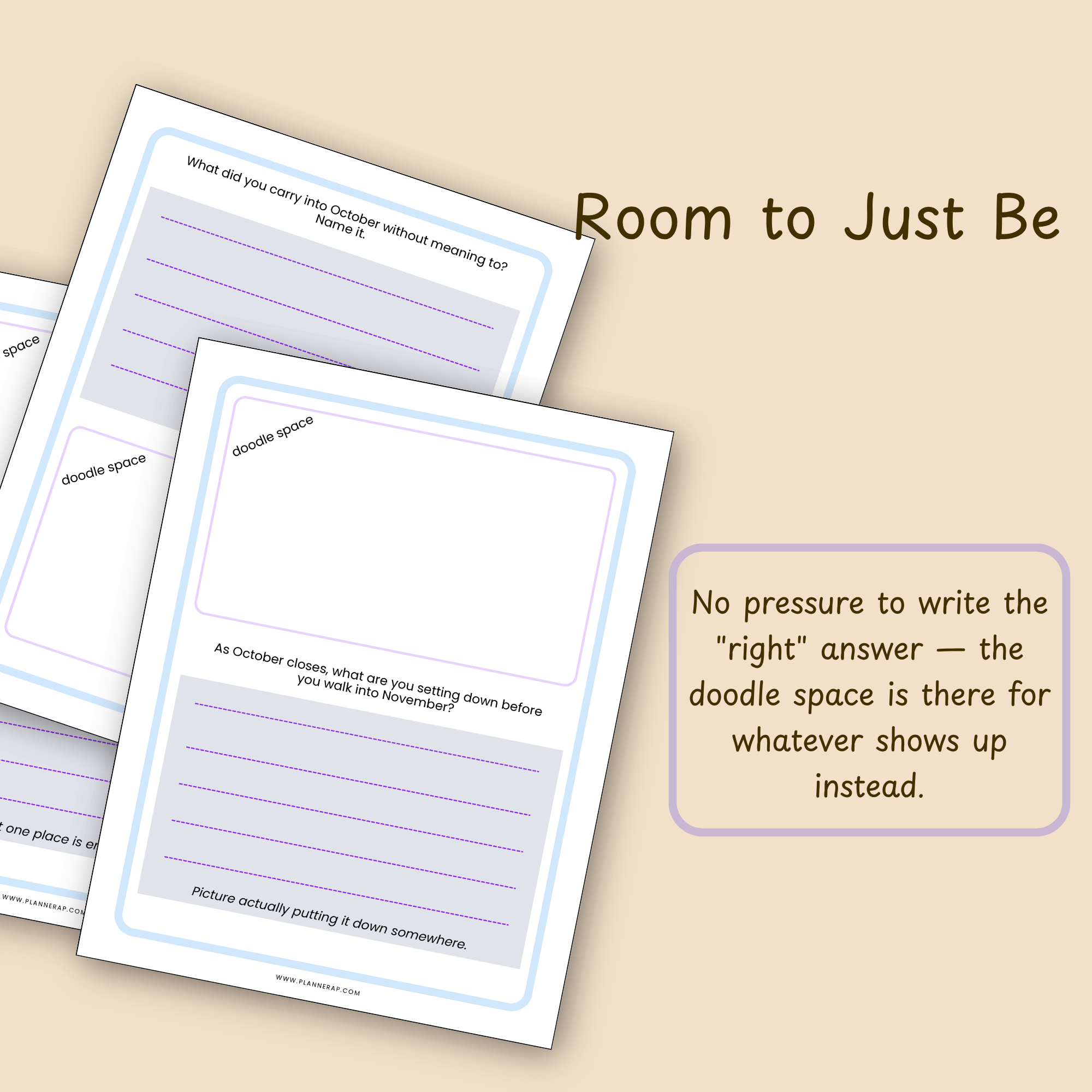 Doodle space page from the October journal printable, framed in a soft purple border for free writing or sketching.