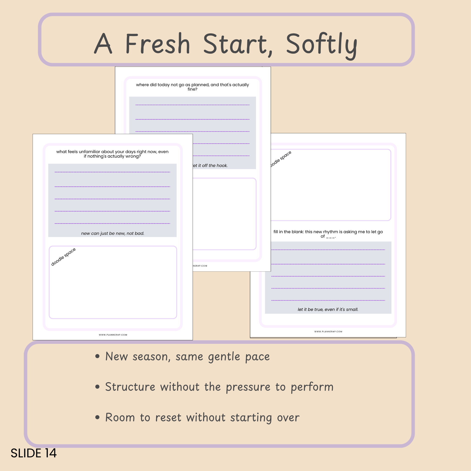 Summary slide framing the September journal as a gentle fresh-start tool without added pressure.
