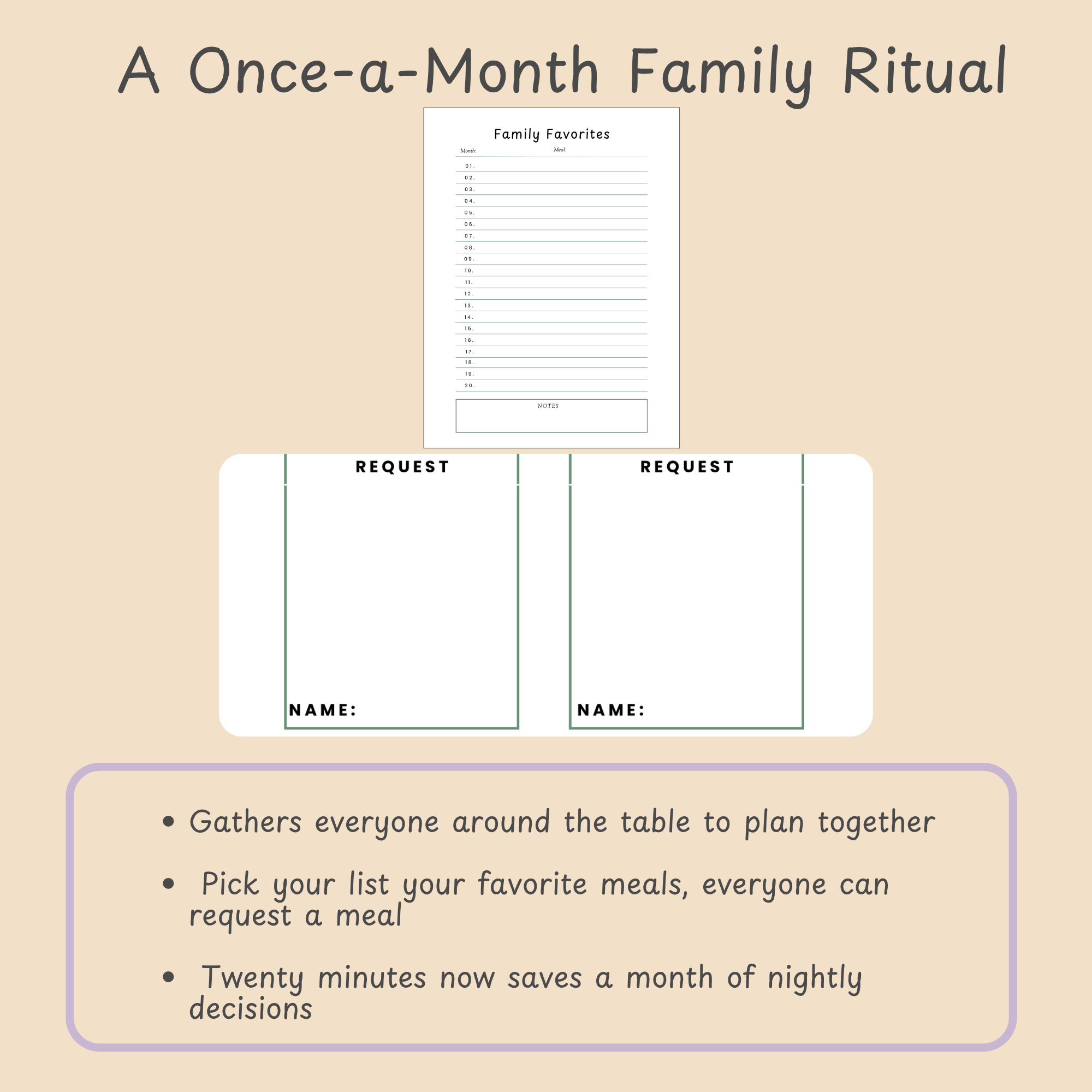 Family meal planning day illustration showing the once-a-month planning ritual central to the Soft Landing meal planner.