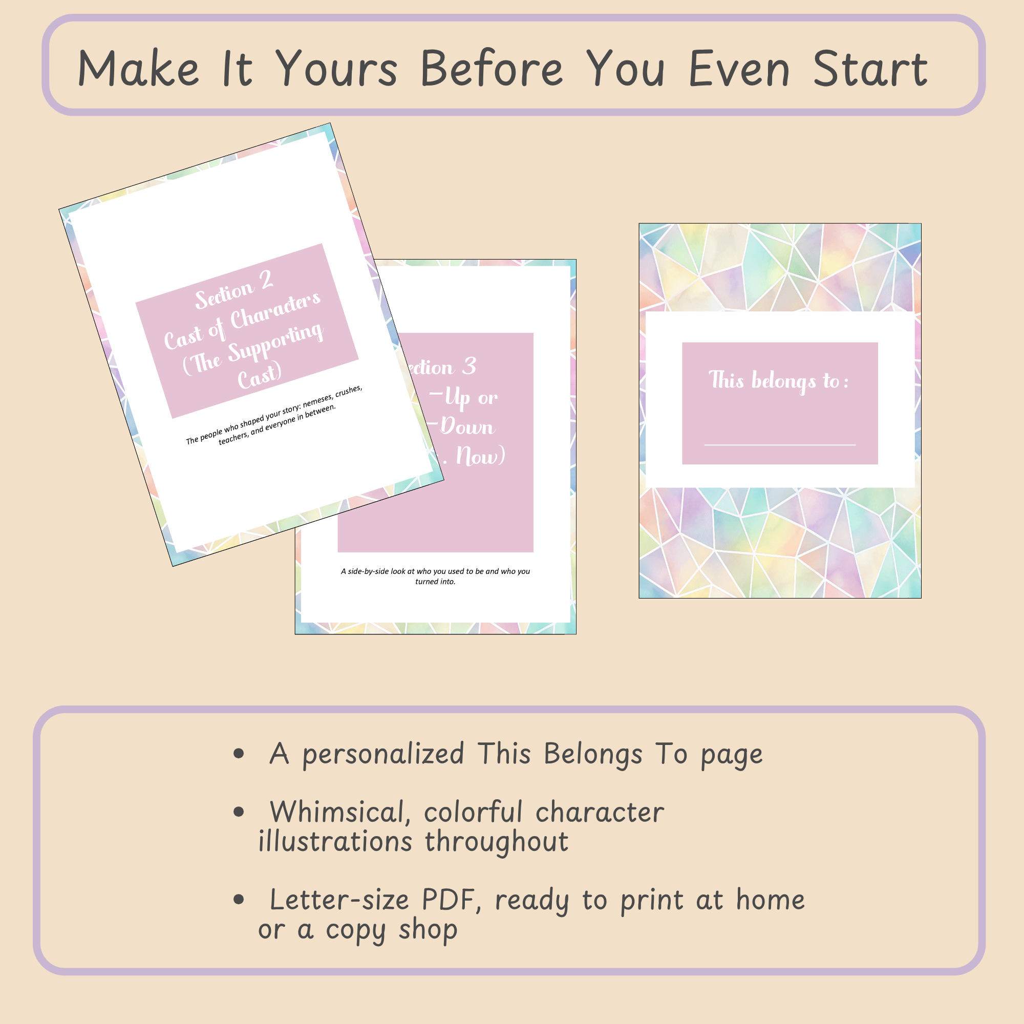 Journal pages with whimsical illustrated characters, highlighting the lighthearted, no-pressure approach of the Back When Edition.