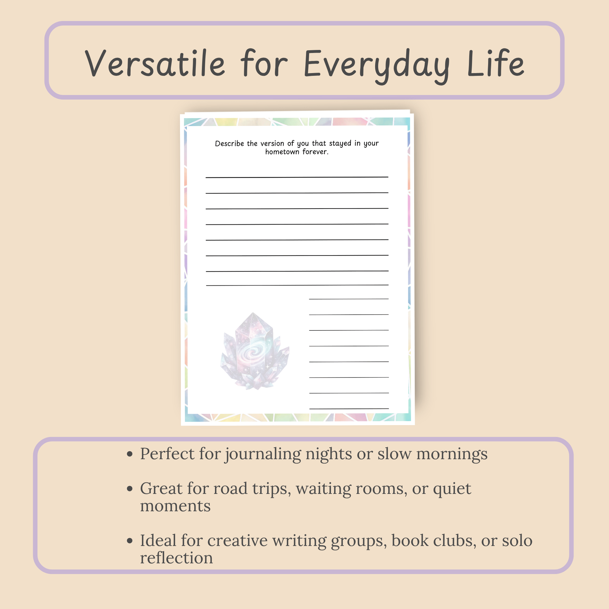 Slide listing everyday situations for the journal, including road trips and creative writing groups.
