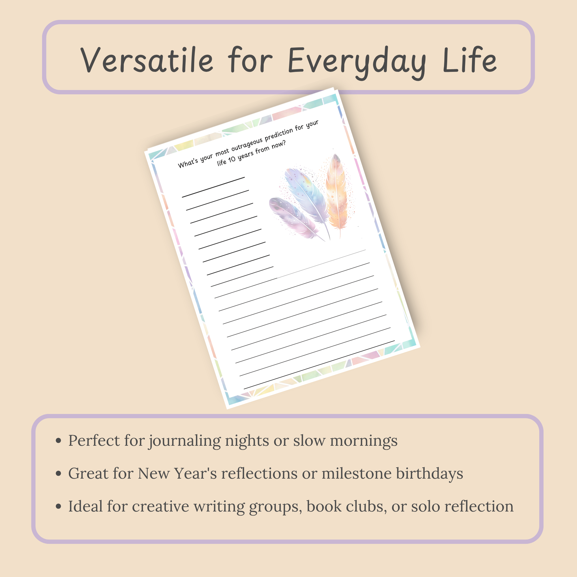 Slide listing everyday situations for the journal, including birthday reflections and creative writing groups.
