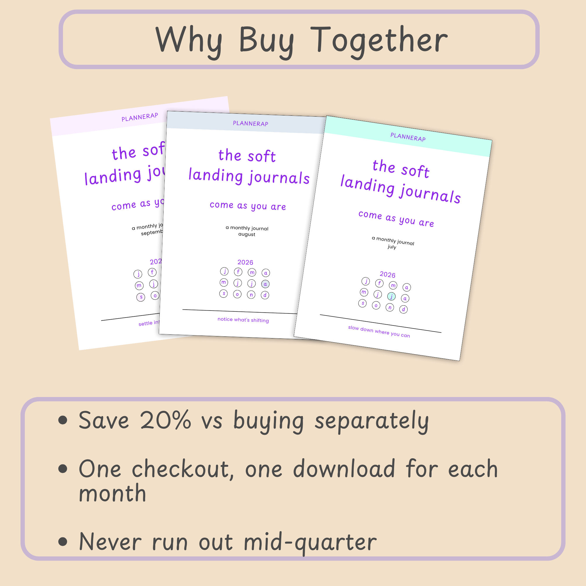 Slide listing the practical reasons to buy the Q3 Soft Landing bundle instead of each journal separately.