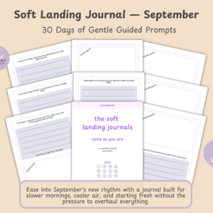 Cover mockup grid of the September Soft Landing Journal, a printable monthly guided journal with a daily prompt for every day of the month.