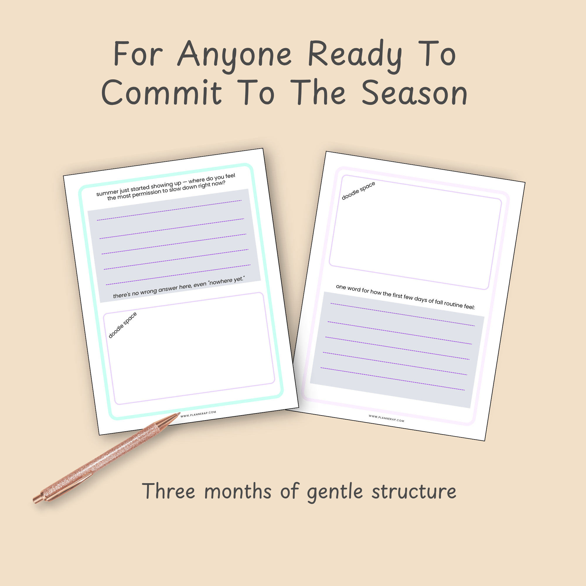 Slide framing the Q3 Soft Landing bundle as a fit for anyone committing to a full season of journaling.