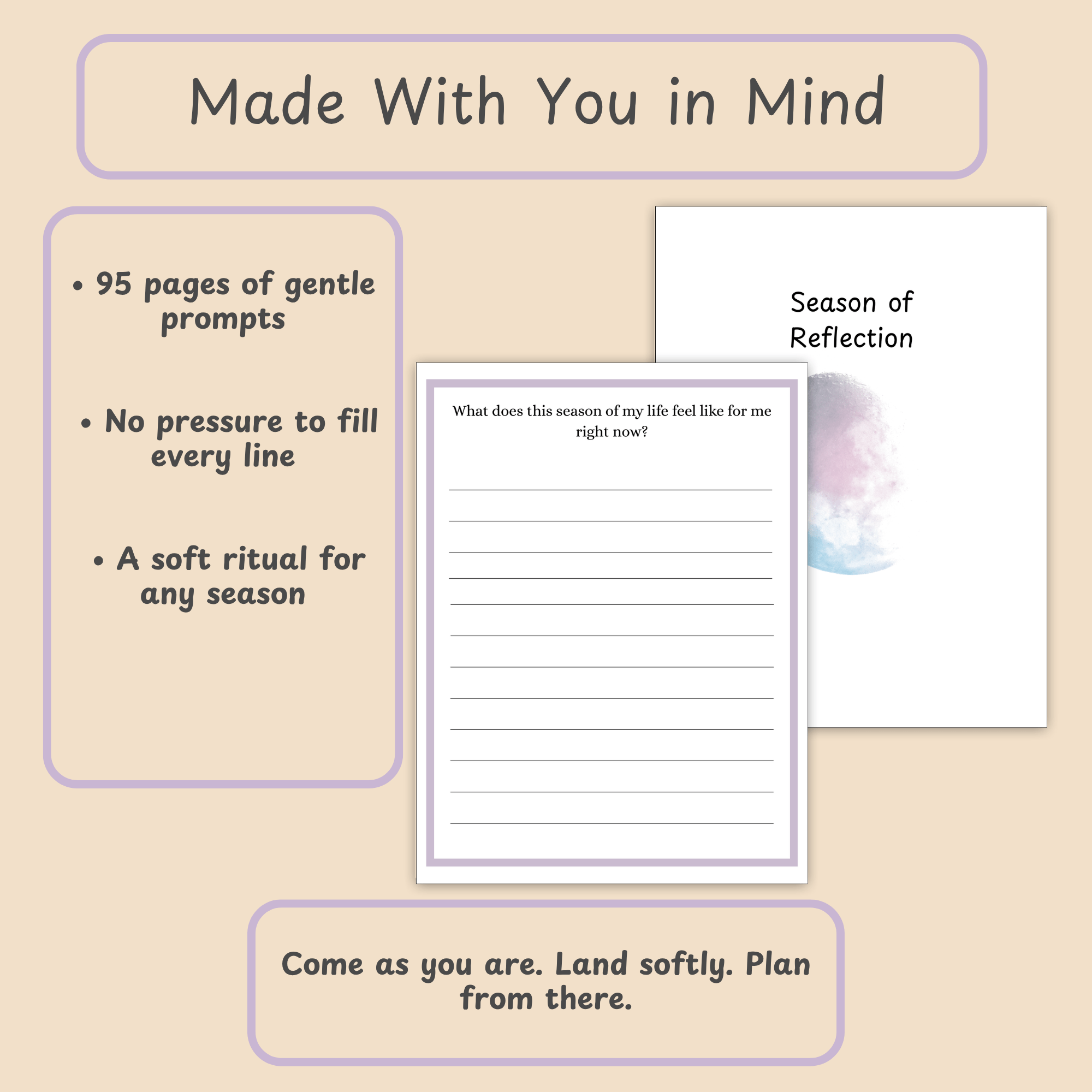 Closing feature slide showing a grid of interior journal pages beside a bulleted list and the PlannerAP brand tagline.