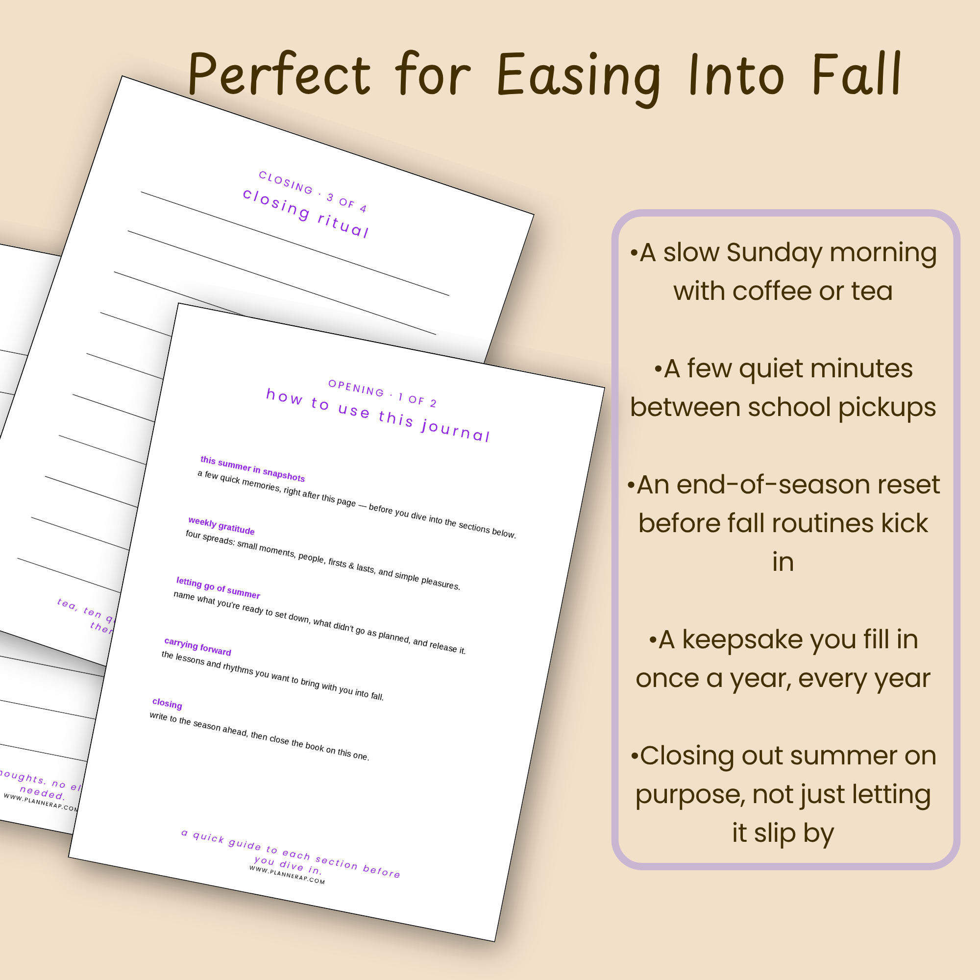 Lifestyle mockup of the end of summer journal printable styled with tea, fitting into a fall transition ritual.