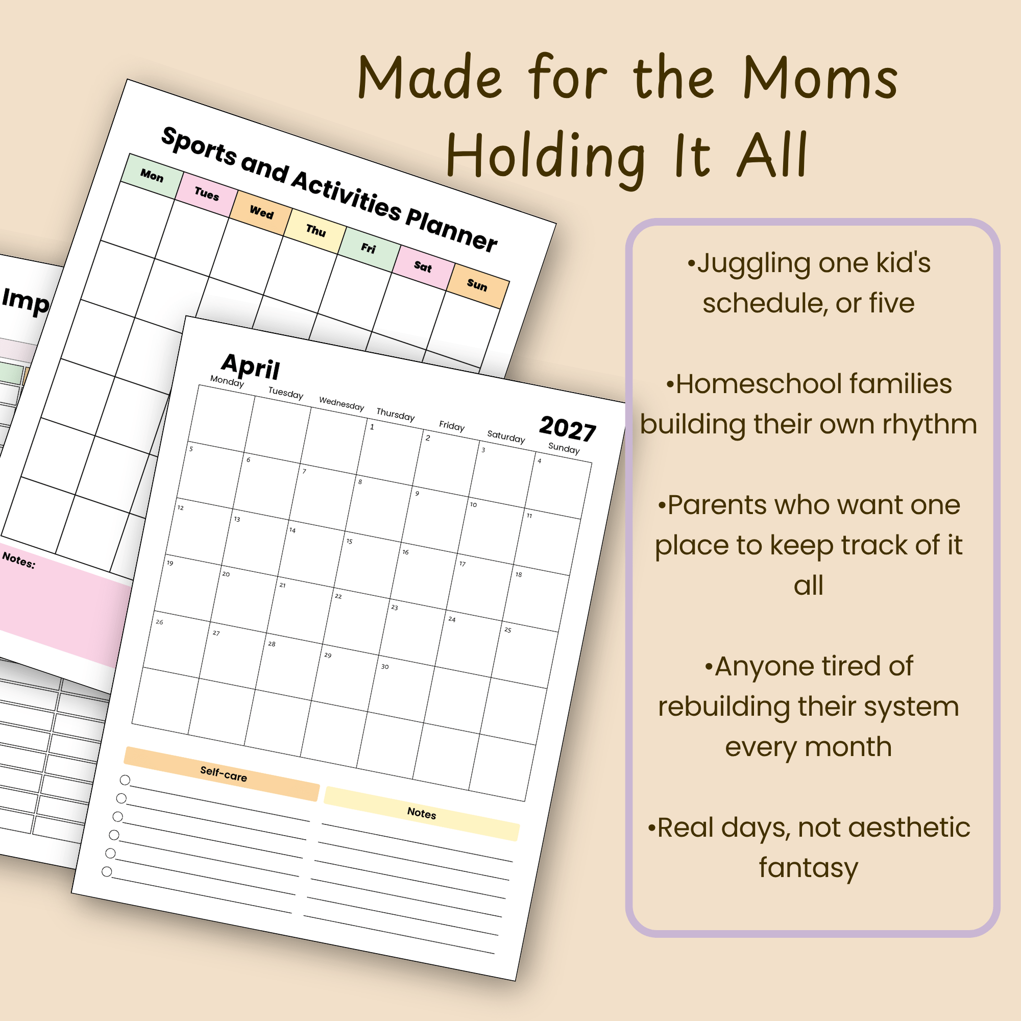 Lifestyle mockup of the Back to School Planner open on a desk, styled for busy parents managing a school year.