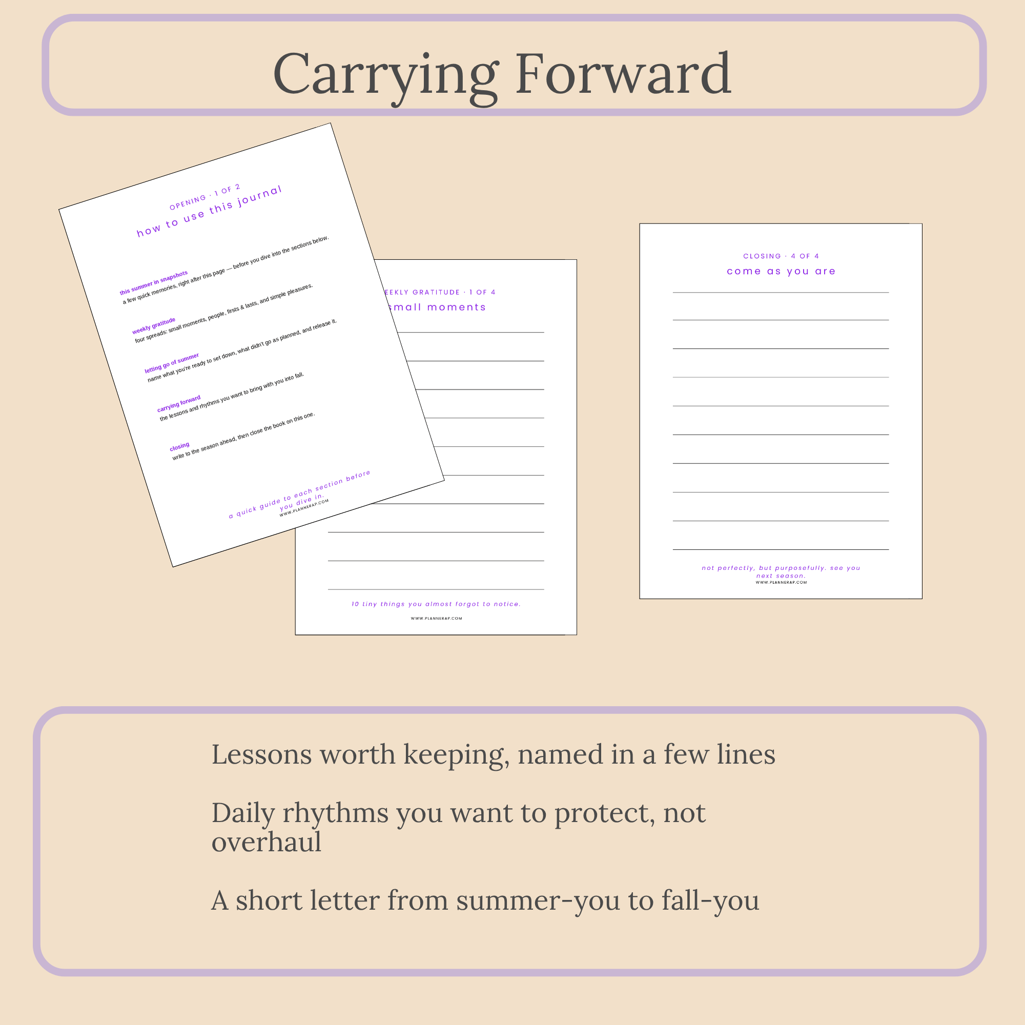 Carrying forward journal spread with space for lessons learned and rhythms to keep going into fall.