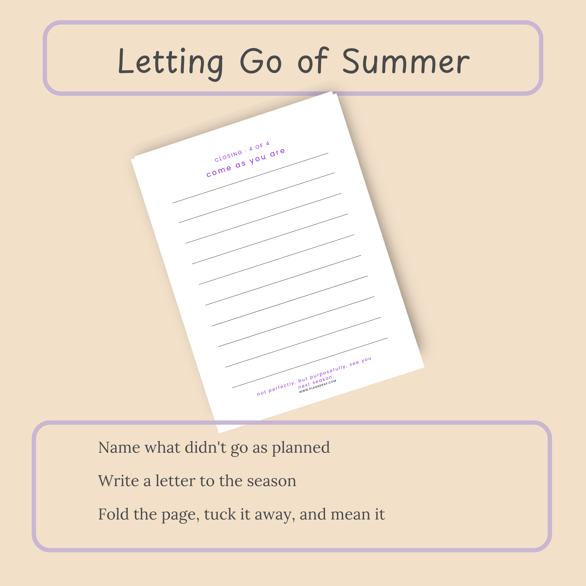 Letting go of summer journal page with a releasing ritual prompt for writing, folding, and tucking away the page.
