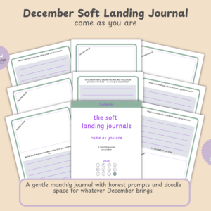 December Soft Landing Journal: Cover mockup with the journal title, "come as you are" tagline, US Letter instant-download badge.