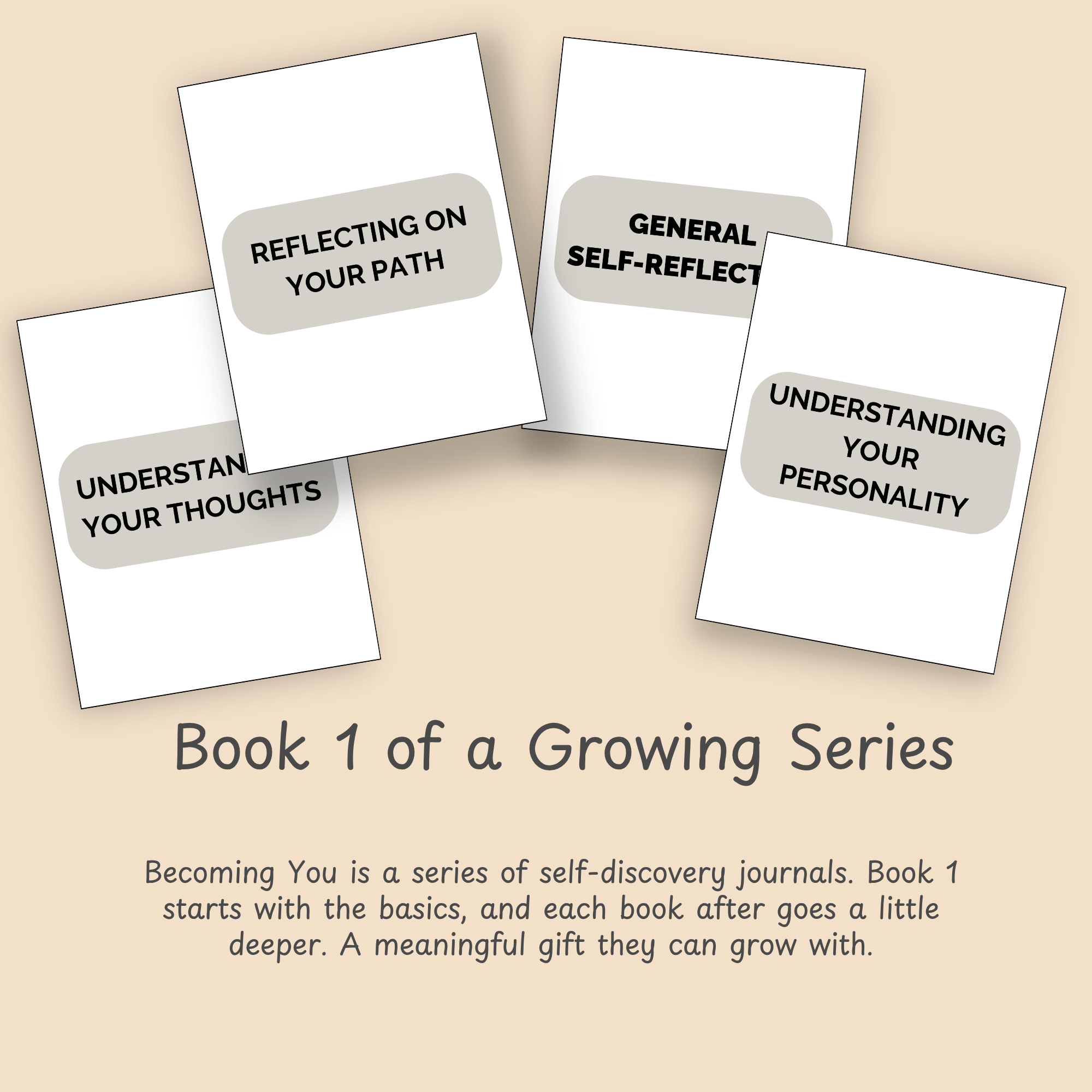 Slide introducing Becoming You as a growing journal series, with Book 1 as the starting point.