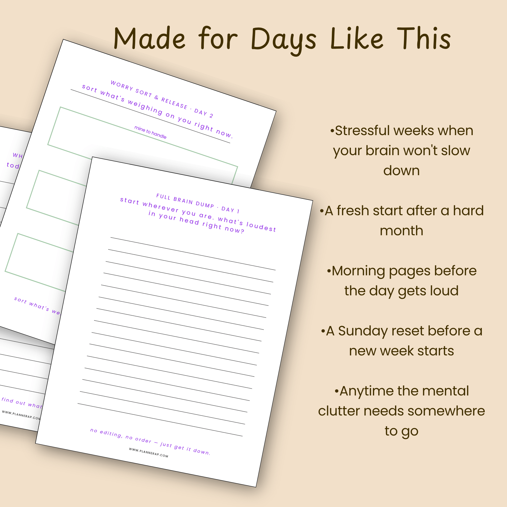 Slide describing who the printable reset workbook is for, including stressful weeks, hard months, and Sunday resets.