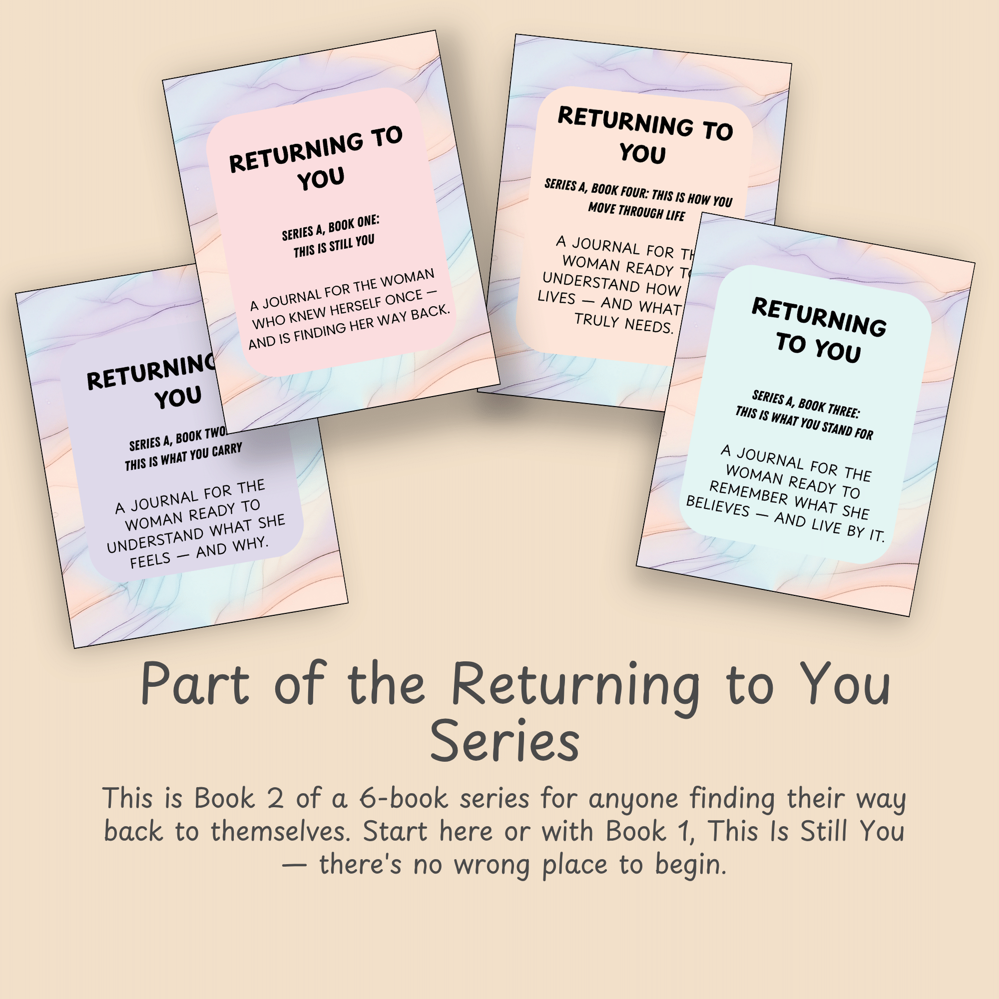 Stacked journal cover mockups beside text introducing This Is What You Carry as Book 2 in the six-book Returning to You series, referencing Book 1: This Is Still You.