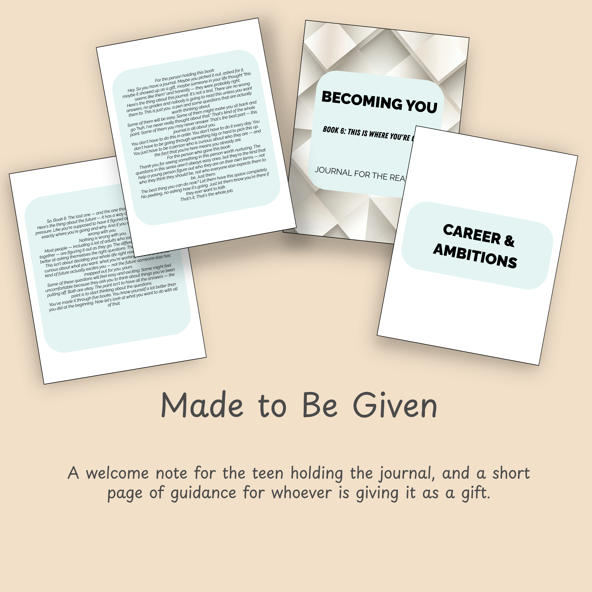 Slide listing situations this journal is a good fit for, including graduation gifts and counseling homework.