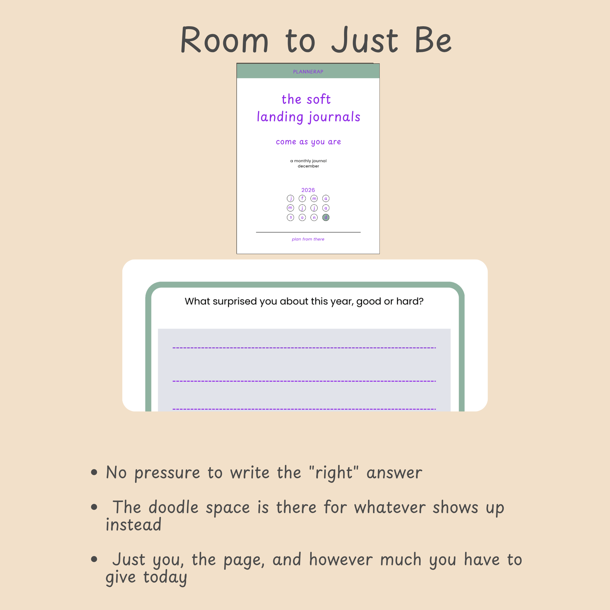 Room to Just Be: Feature callout on the doodle space as an alternative to writing the "right" answer.