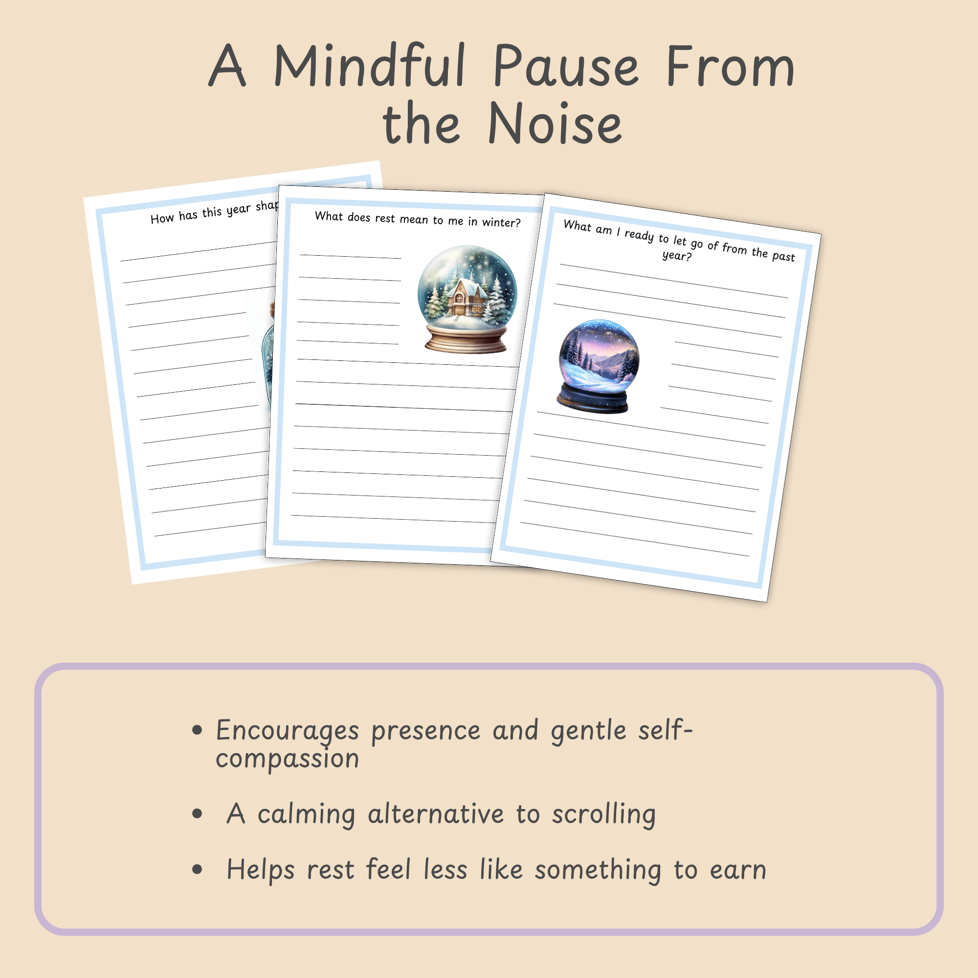 A Mindful Pause From the Noise: Feature callout on presence, self-compassion, and a break from scrolling.