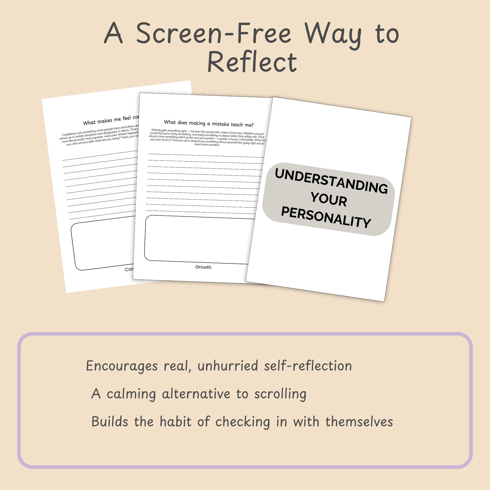 Slide describing the journal as a screen-free way for teens to reflect and unwind.