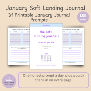 Cover slide for the January 2027 Soft Landing Journal, a printable monthly journal with 31 daily prompts.