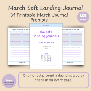 Cover slide for the March 2027 Soft Landing Journal, a printable monthly journal with 31 daily prompts.